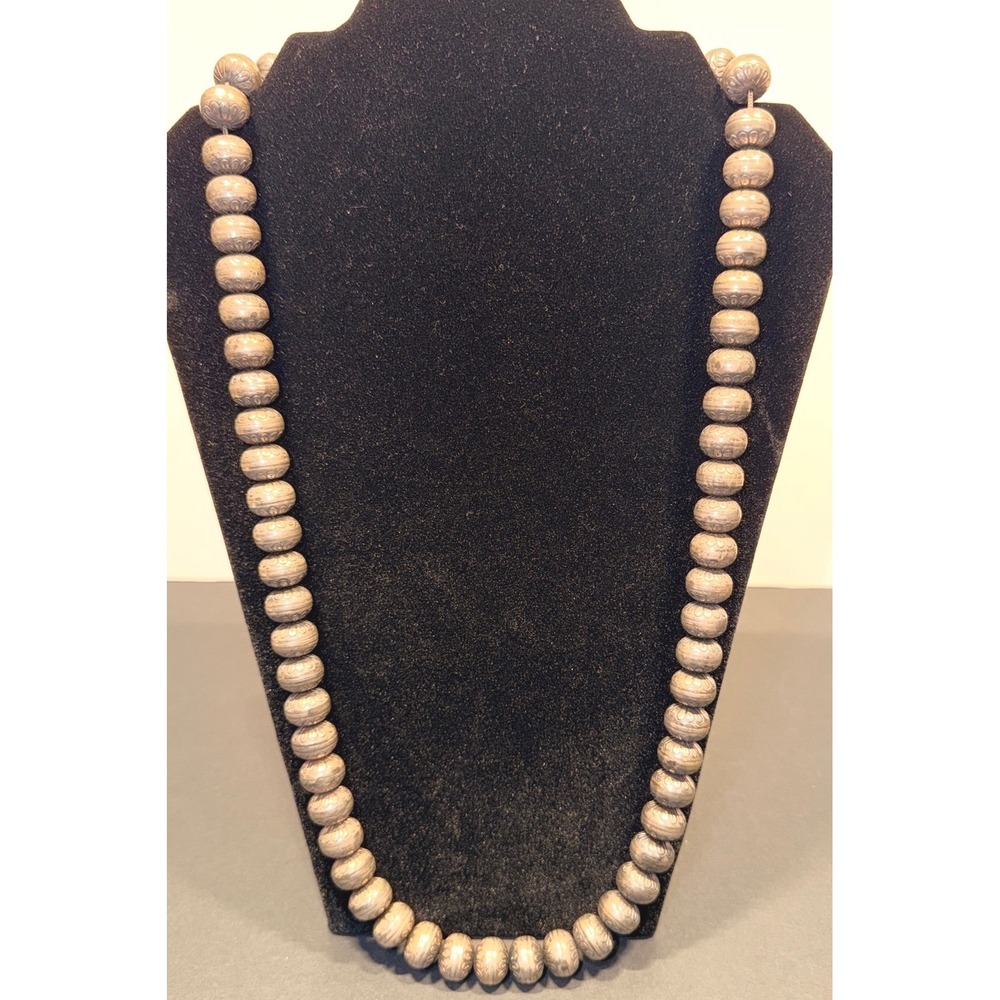 Vintage Southwestern Stamped Silver Tone Bead Necklace Western 31"